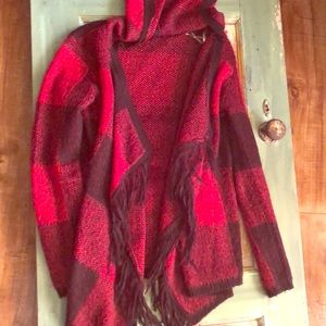 Cato Buffalo Plaid Fringe Cardigan